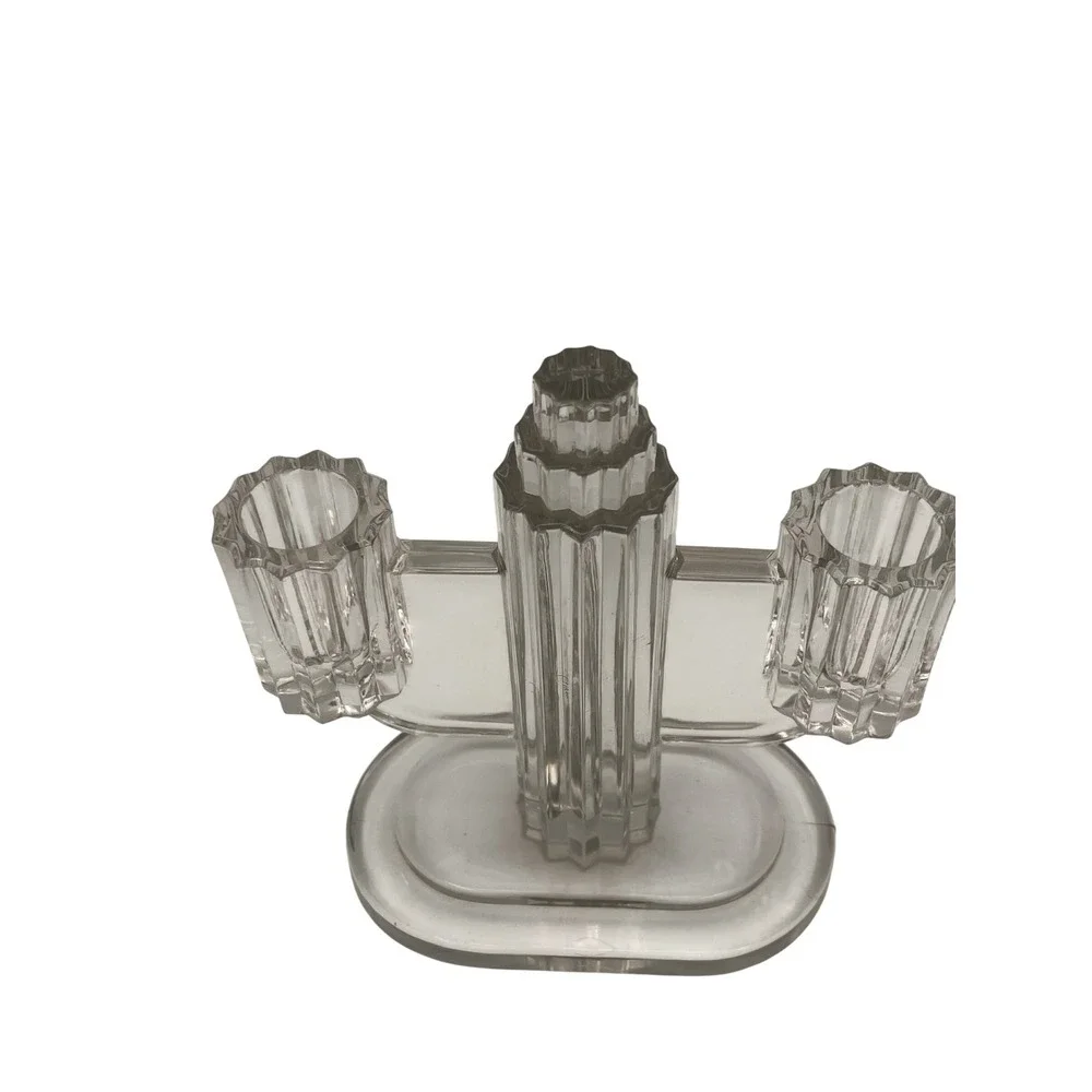 Vintage Heisey Ridgeleigh Art Deco 1930's Pressed Glass Dual Candle Stick Holder
